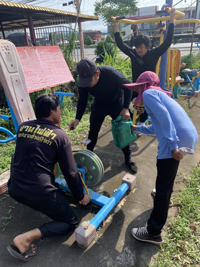16พย.65งานป้องกันฯตรวจเช็คเครื่องเล่นออกกำลังกายบริเวณซอยคลอง 30